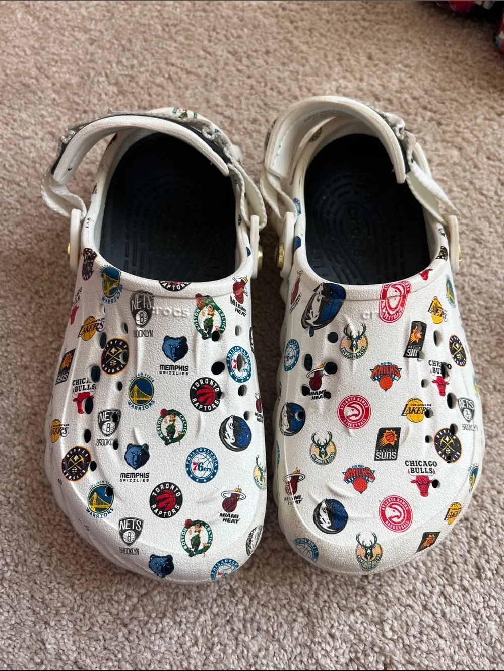 CROCS Kids White Clog with Colorful NBA Team Logos